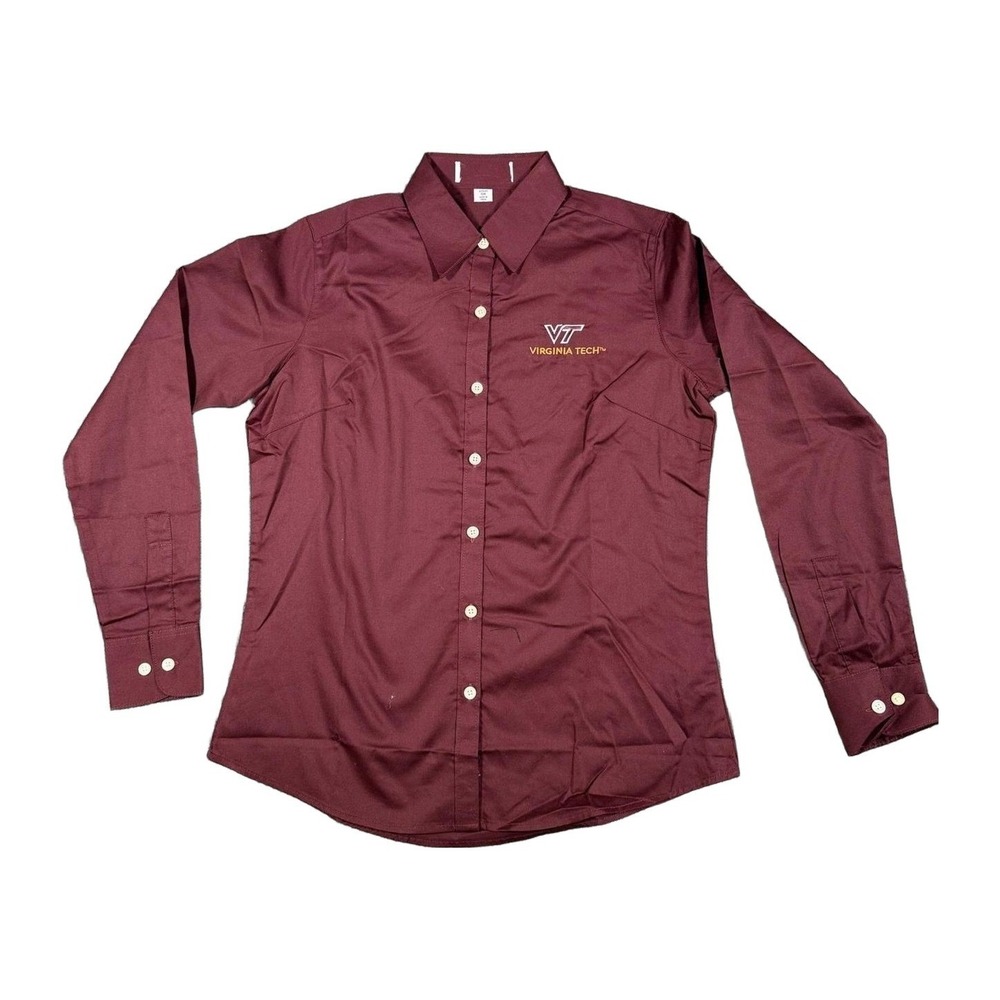 Virginia Tech Hokies Womens Maroon Button Front Long Sleeve Shirt Size 8 M NWOT